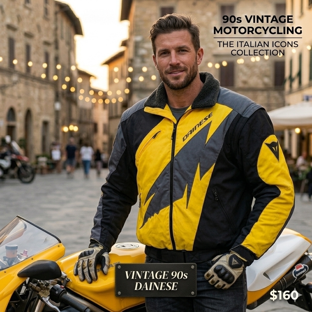 VINTAGE 90s DAINESE  Italian Motorcycle Jacket, Blk/Yellow, EU 56 US Men's XL